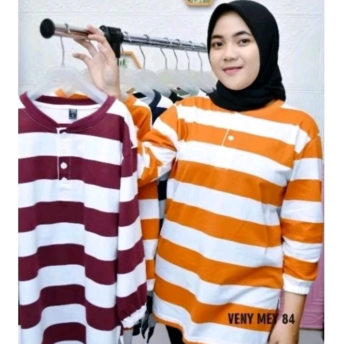 kaos muslim stripe berkancing/kaos cotton 24s