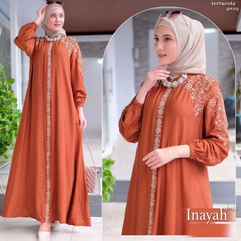 INAYAH DRESS GAMIS KONDANGAN MEWAH ADEM DAN ELEGANT GAMIS POLO LINEN MIX BORDIR CANTIK GAMIS MUSLIM GAMIS PENGAJIAN