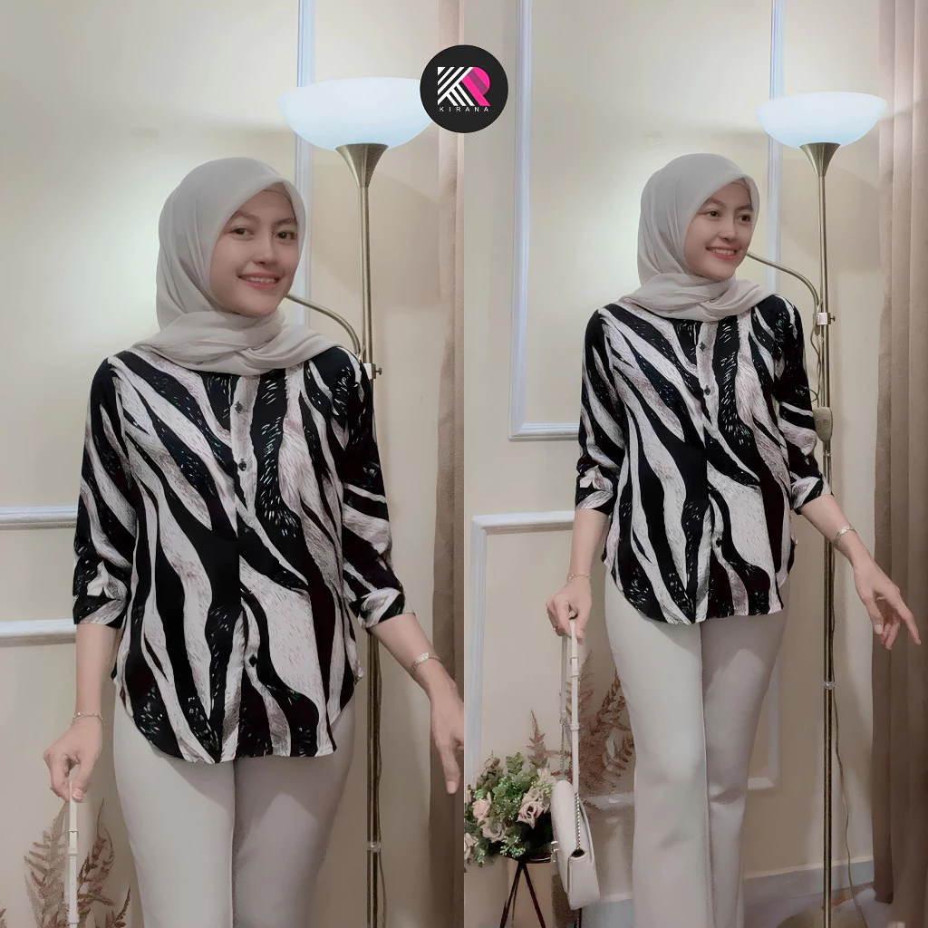 𝗞𝗜𝗥𝗔𝗡𝗔 Daily Top Motif Elray Kemeja Daily Premium Size L Xl Xxl Kerah Sanghai