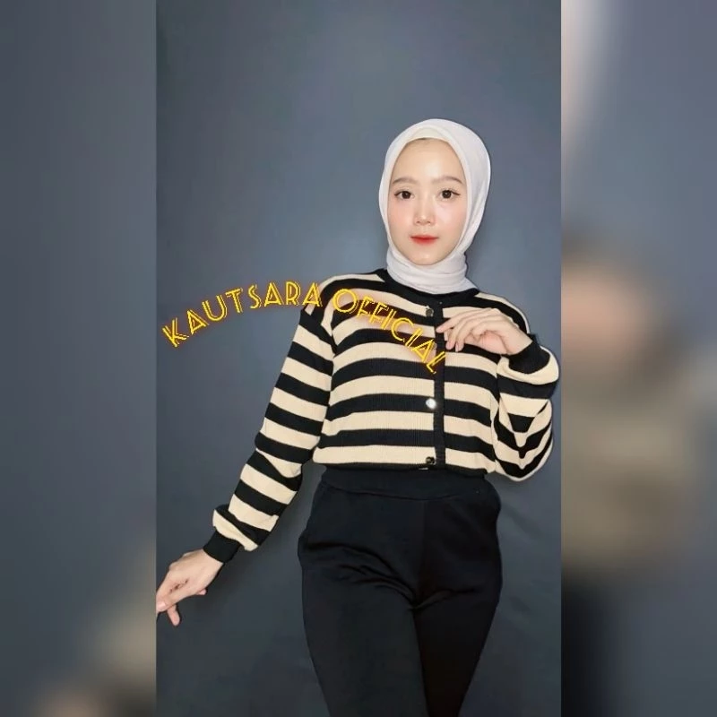 JISO OUTER STRIPE KNIT/ SWEATER RAJUT OVERSIZE MOTIF STRIP BLASTER KANCING/ATASAN RAJUT POLO STRIP T
