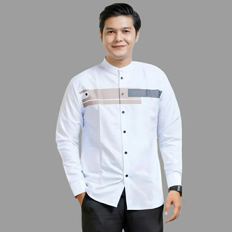 Baju Koko Pria Lengan Panjang Motif Yordan Series Koko Muslim Hadroh Azzahir Warna putih Cream M L XL XXL
