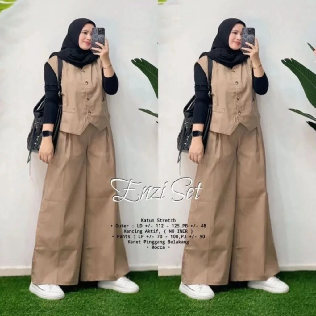 GamisSayriOriginal Enzi Set One Set Wanita Kekinian Bahan Katun Strech Baju Atasan Wanita dan Celana