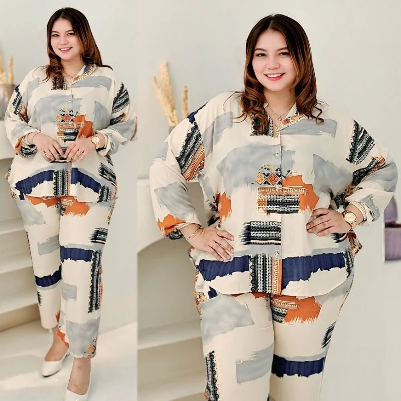 SETELAN KEMEJA CELANA JUMBO / ONE SET XXL LD 120 XXXL LD 130  XXXXL LD 140
